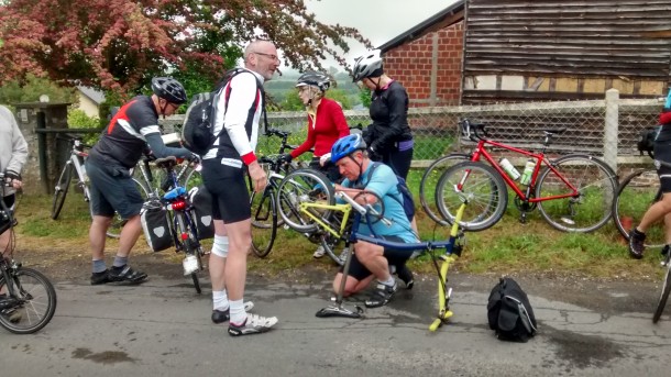 Charlie's Brompton had the only puncture of the  trip